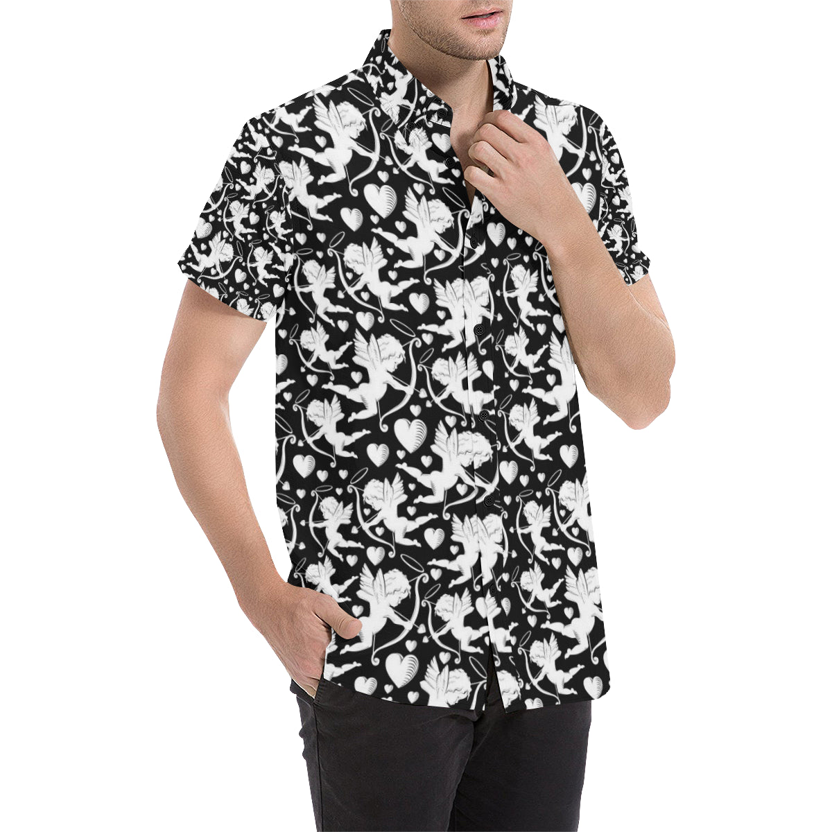 Cupid Pattern Print Design 04 Men's Short Sleeve Button Up Shirt