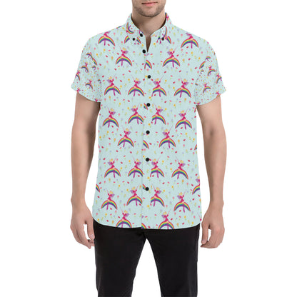 Fairy with Rainbow Print Pattern Men's Short Sleeve Button Up Shirt