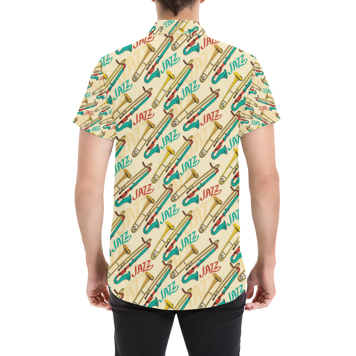 Trombone Pattern Print Design 03 Men's Short Sleeve Button Up Shirt