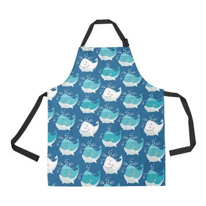 Blue Whale Pattern Print Design 01 Apron with Pocket