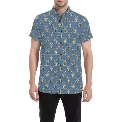 Windmill Pattern Print Design 03 Men's Short Sleeve Button Up Shirt