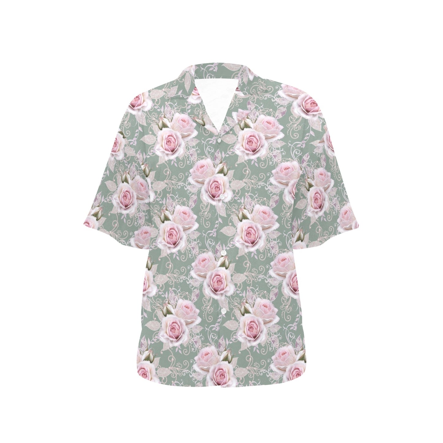 Rose White Pattern Print Design RO012 Women's Hawaiian Shirt