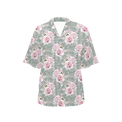 Rose White Pattern Print Design RO012 Women's Hawaiian Shirt
