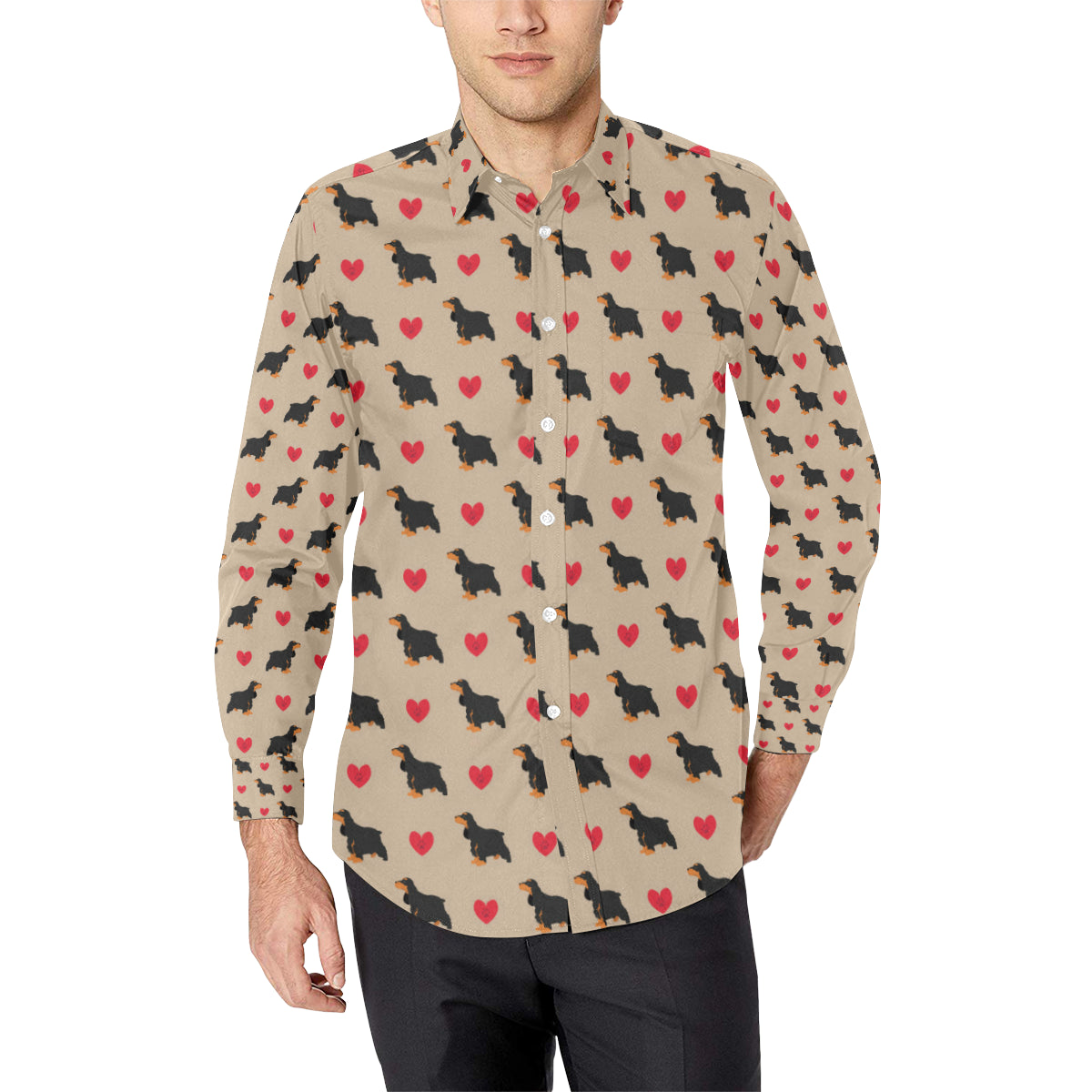 Cocker Pattern Print Design 02 Men's Long Sleeve Shirt