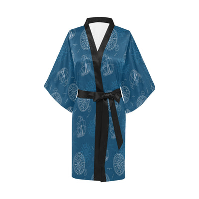 Nautical Pattern Print Design A04 Women's Short Kimono