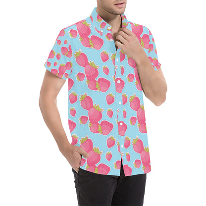 Strawberry Pattern Print Design SB04 Men's Short Sleeve Button Up Shirt