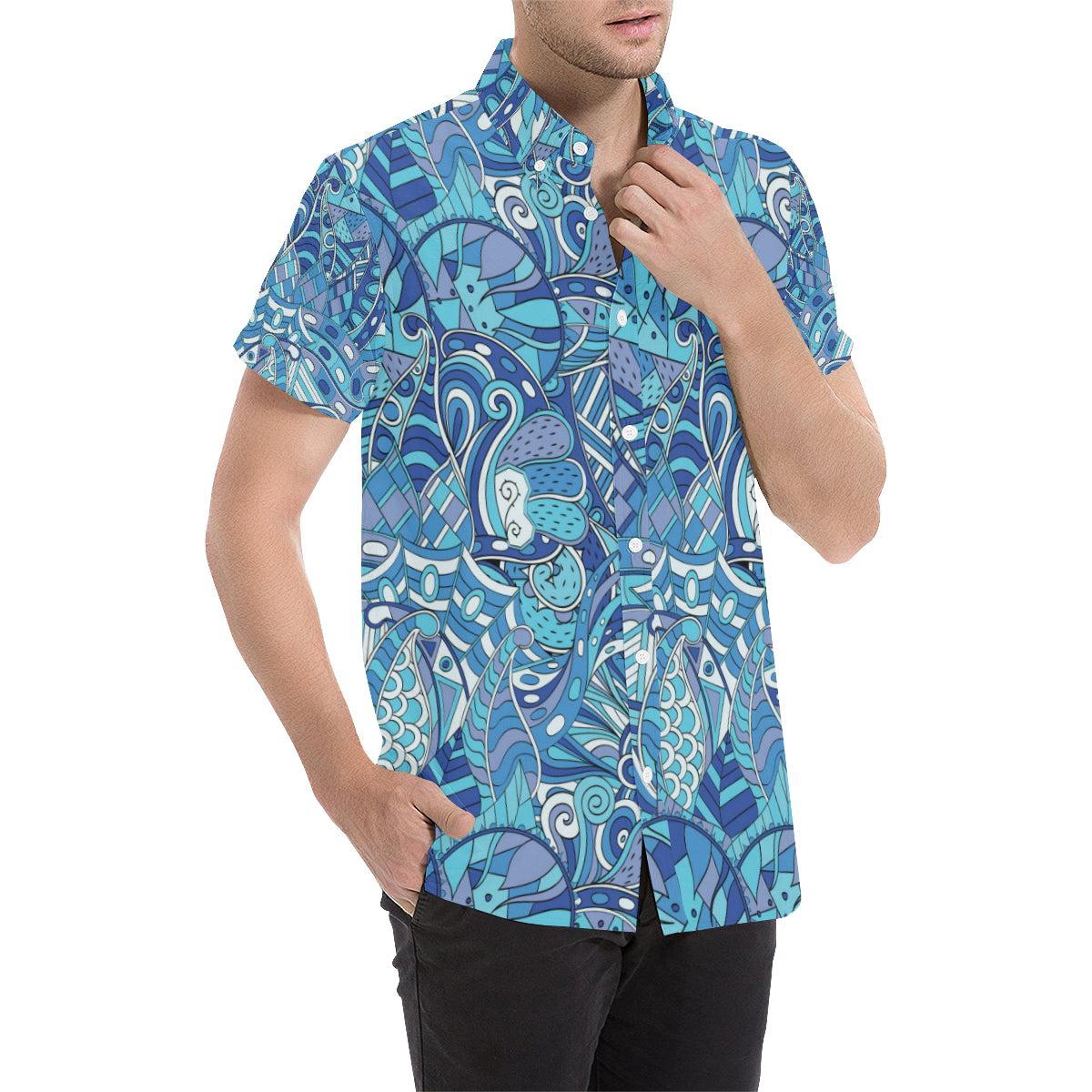Funky Retro Pattern Print Design A02 Men's Short Sleeve Button Up Shirt