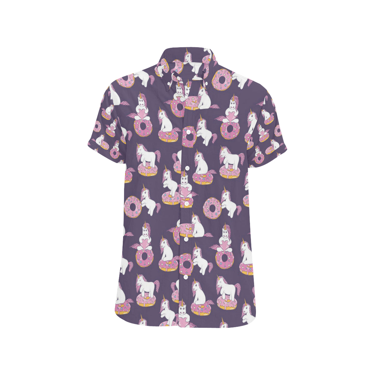 Donut Unicorn Pattern Print Design DN011 Men's Short Sleeve Button Up Shirt