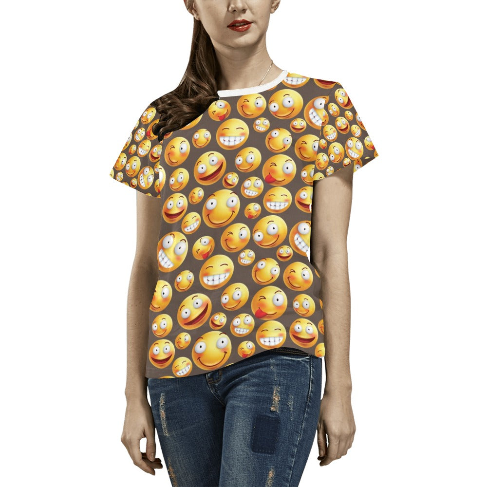 Smiley Face Emoji Print Design LKS303 Women's  T-shirt