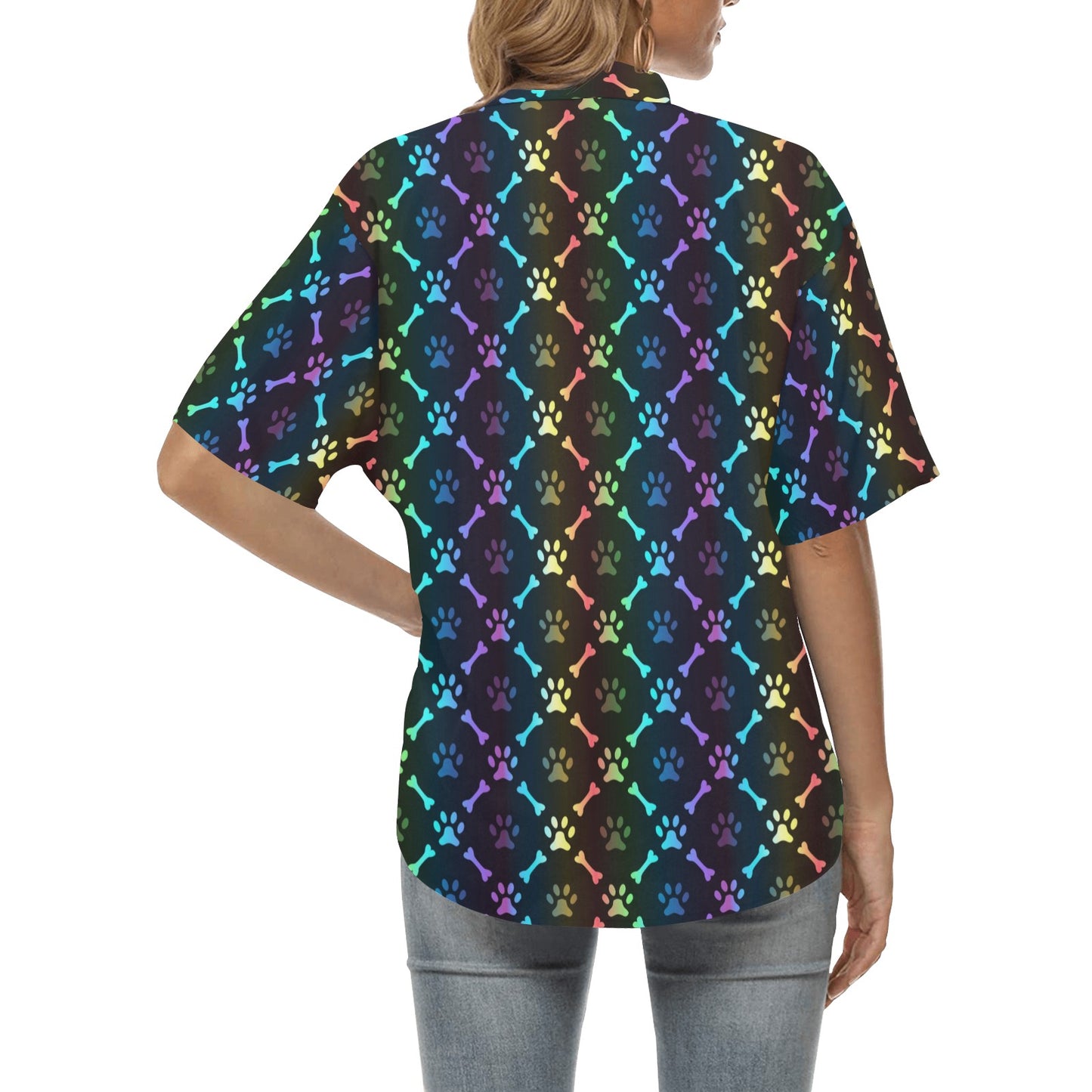 Paw Rainbow Pattern Print Design A01 Women's Hawaiian Shirt