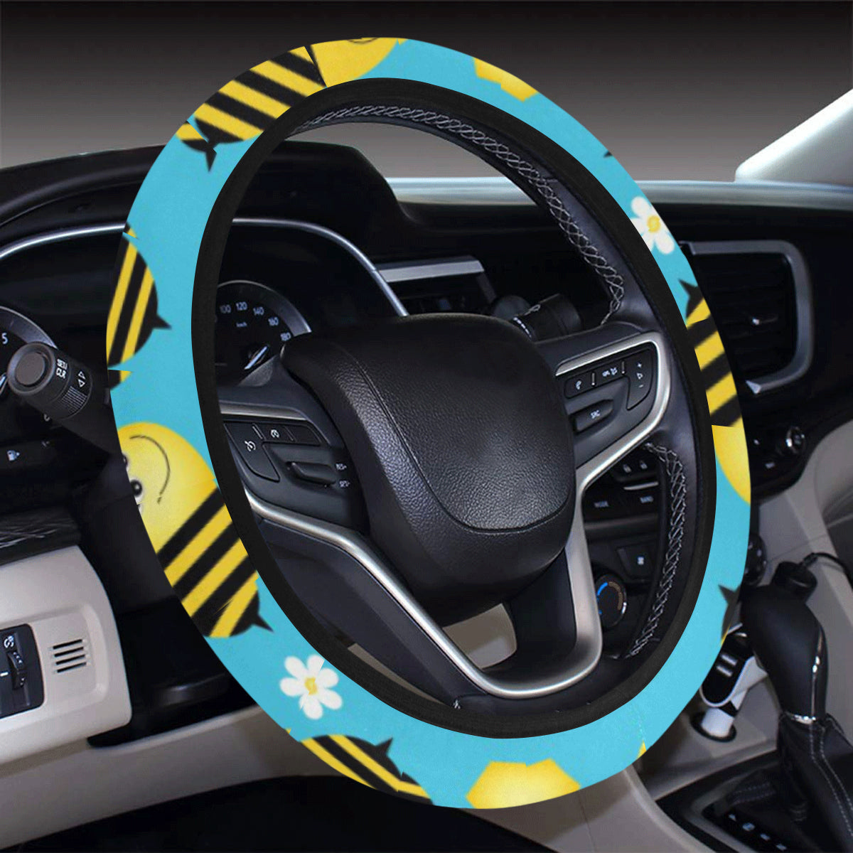 Bee Pattern Print Design BEE06 Steering Wheel Cover with Elastic Edge