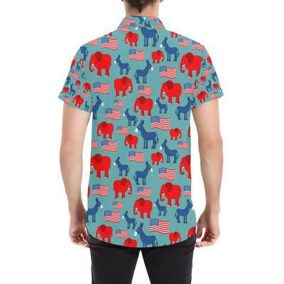 Donkey Red Elephant Pattern Print Design 03 Men's Short Sleeve Button Up Shirt