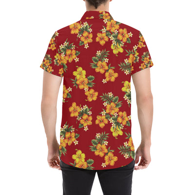 Orange Hibiscus Pattern Print Design HB026 Men's Short Sleeve Button Up Shirt