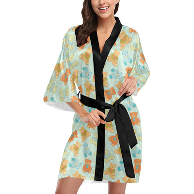 Bear Pattern Print Design 02 Women's Short Kimono