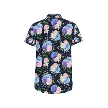 Hydrangea Pattern Print Design HD01 Men's Short Sleeve Button Up Shirt