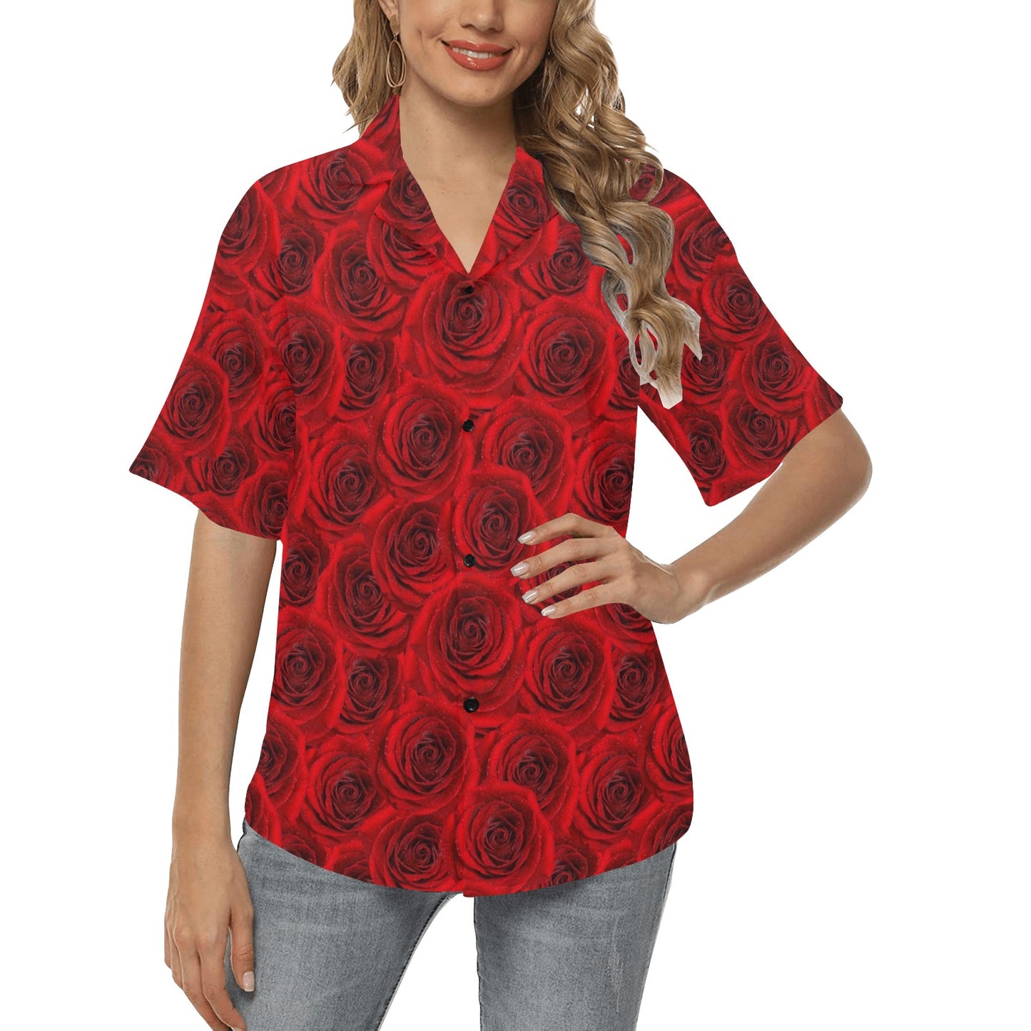 Rose Red Pattern Print Design RO04 Women's Hawaiian Shirt