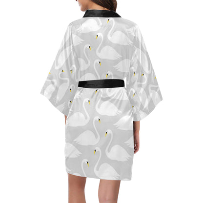 Swan Pattern Print Design 02 Women's Short Kimono