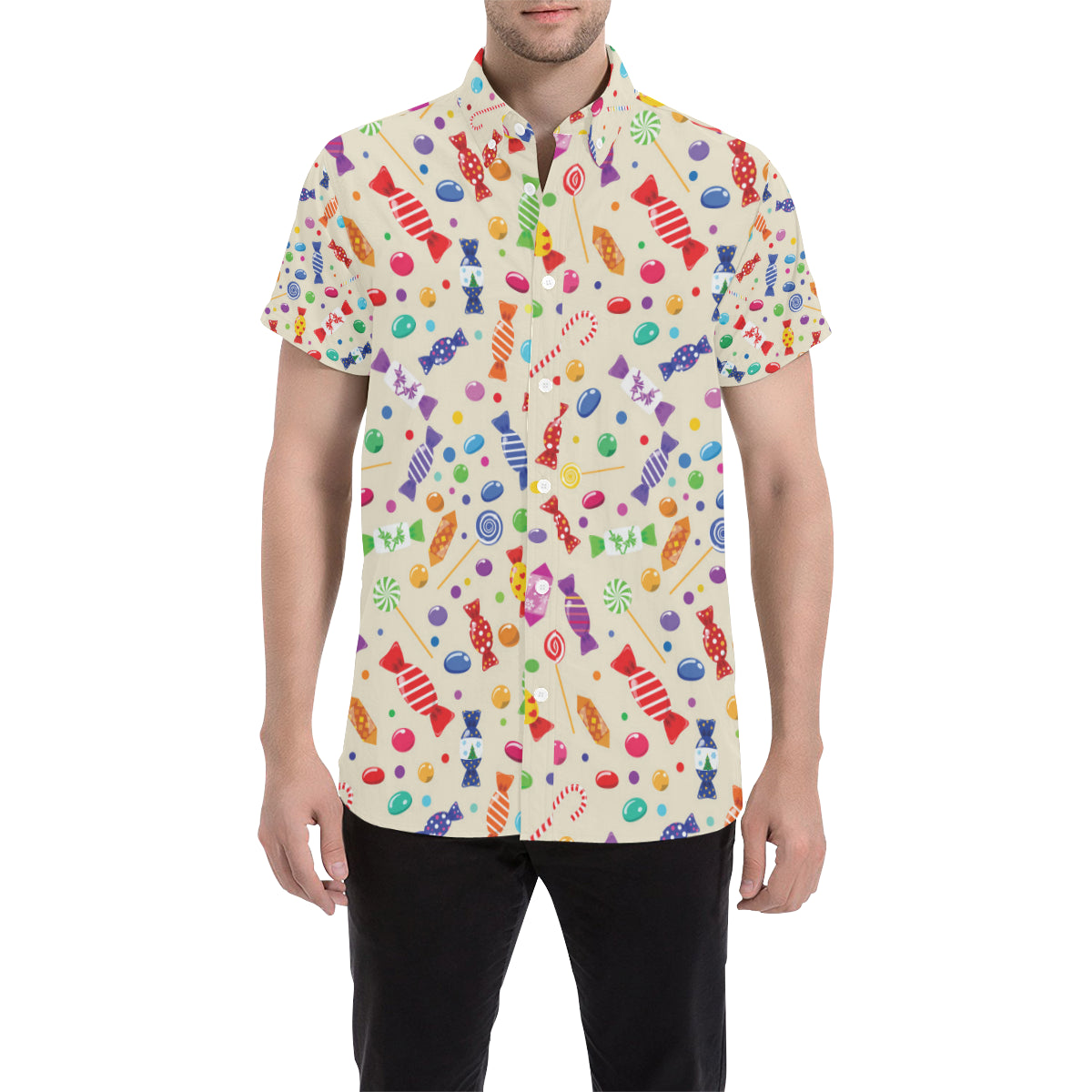 Candy Pattern Print Design 04 Men's Short Sleeve Button Up Shirt