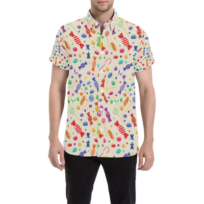 Candy Pattern Print Design 04 Men's Short Sleeve Button Up Shirt