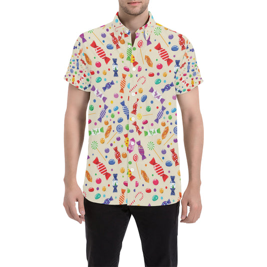 Candy Pattern Print Design 04 Men's Short Sleeve Button Up Shirt