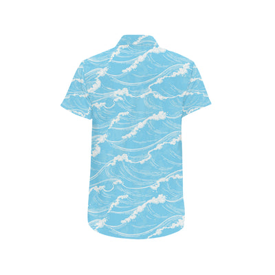 Ocean Wave Pattern Print Design A01 Men's Short Sleeve Button Up Shirt