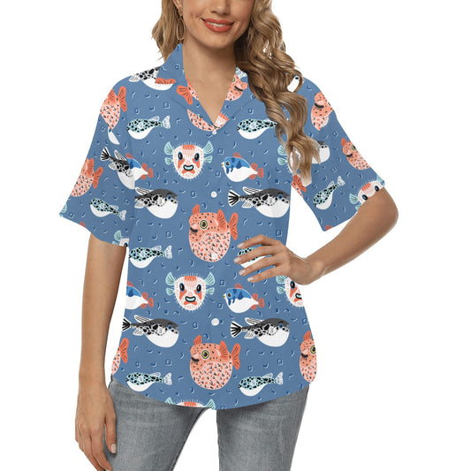 Fugu Pattern Print Design 02 Women's Hawaiian Shirt