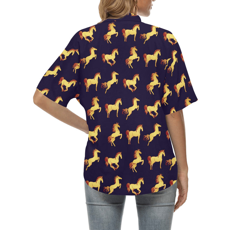 Gold Horse Pattern Women's Hawaiian Shirt