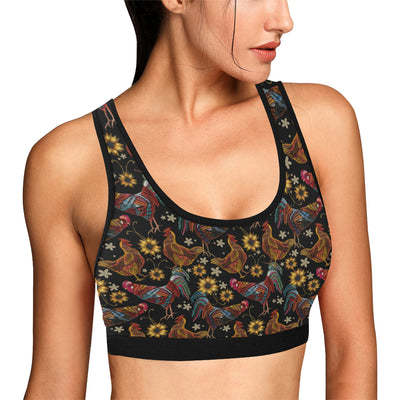 Chicken Embroidery Style Sports Bra