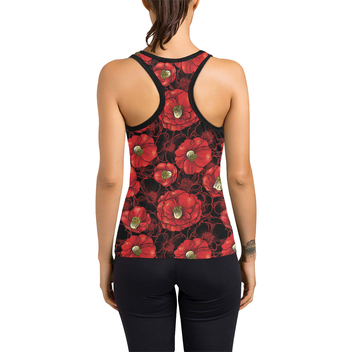 Camellia Pattern Print Design CM06 Women's Racerback Tank Top