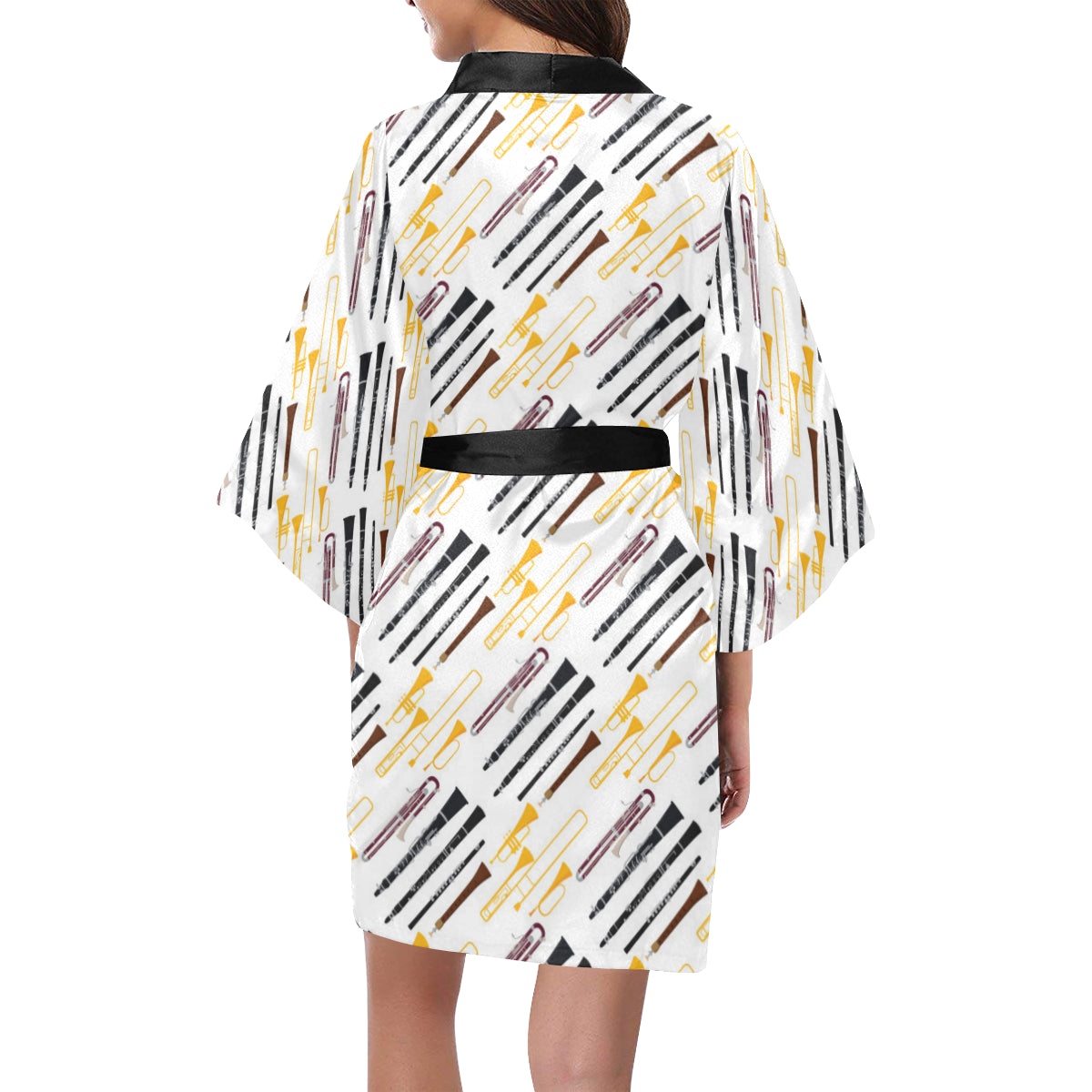 Clarinet Pattern Print Design 01 Women's Short Kimono
