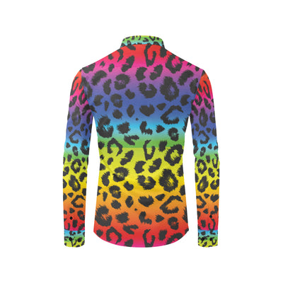 Rainbow Leopard Pattern Print Design A01 Men's Long Sleeve Shirt