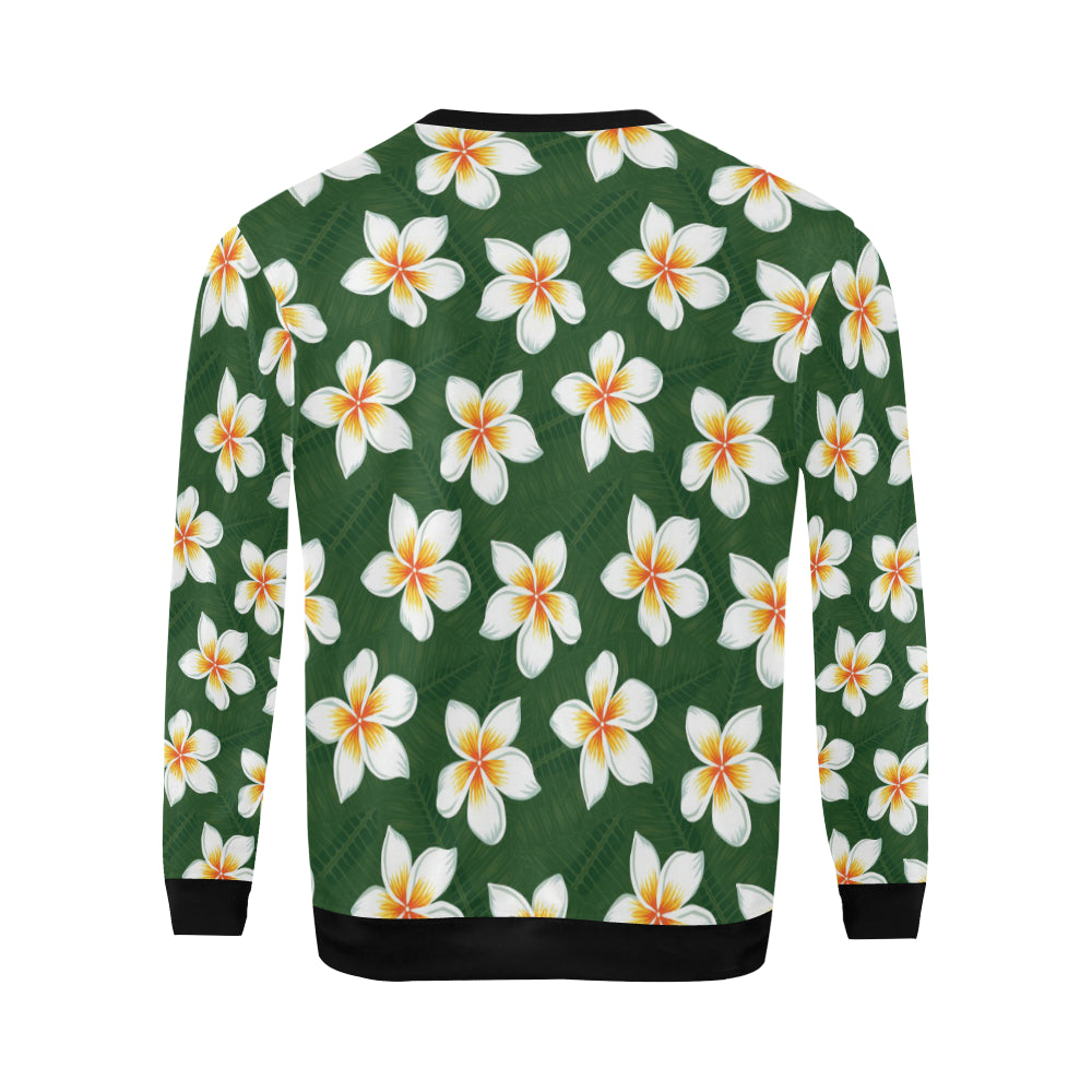 White Plumeria Pattern Print Design PM020 Men Long Sleeve Sweatshirt