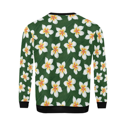 White Plumeria Pattern Print Design PM020 Men Long Sleeve Sweatshirt