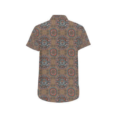 Calendar Aztec Design Print Pattern Men's Short Sleeve Button Up Shirt