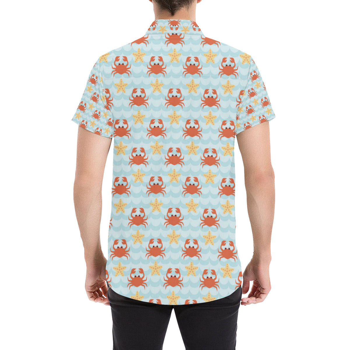 Crab Pattern Print Design 03 Men's Short Sleeve Button Up Shirt