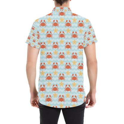Crab Pattern Print Design 03 Men's Short Sleeve Button Up Shirt