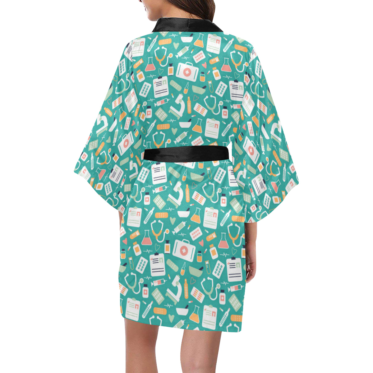 Medical Pattern Print Design 03 Women's Short Kimono