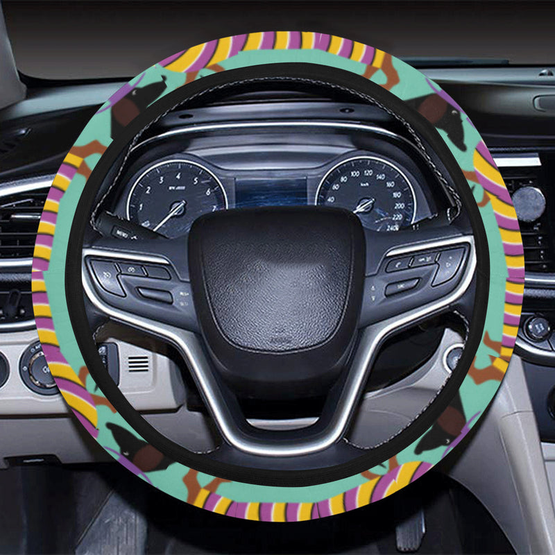 Dachshund Pattern Print Design 05 Steering Wheel Cover with Elastic Edge