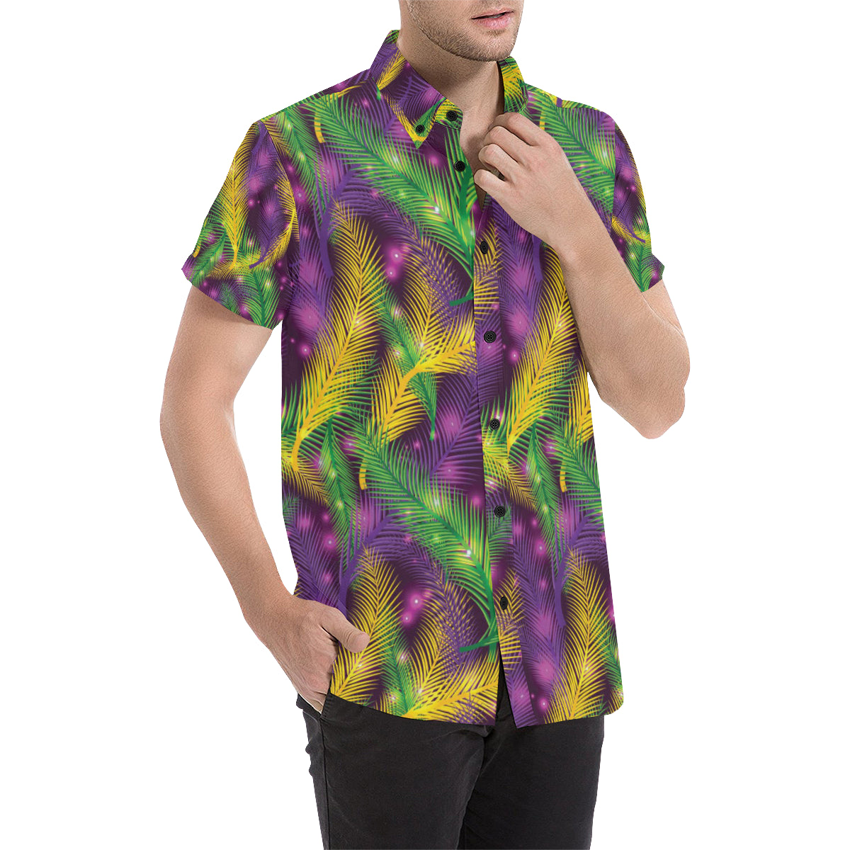 Mardi Gras Pattern Print Design 09 Men's Short Sleeve Button Up Shirt