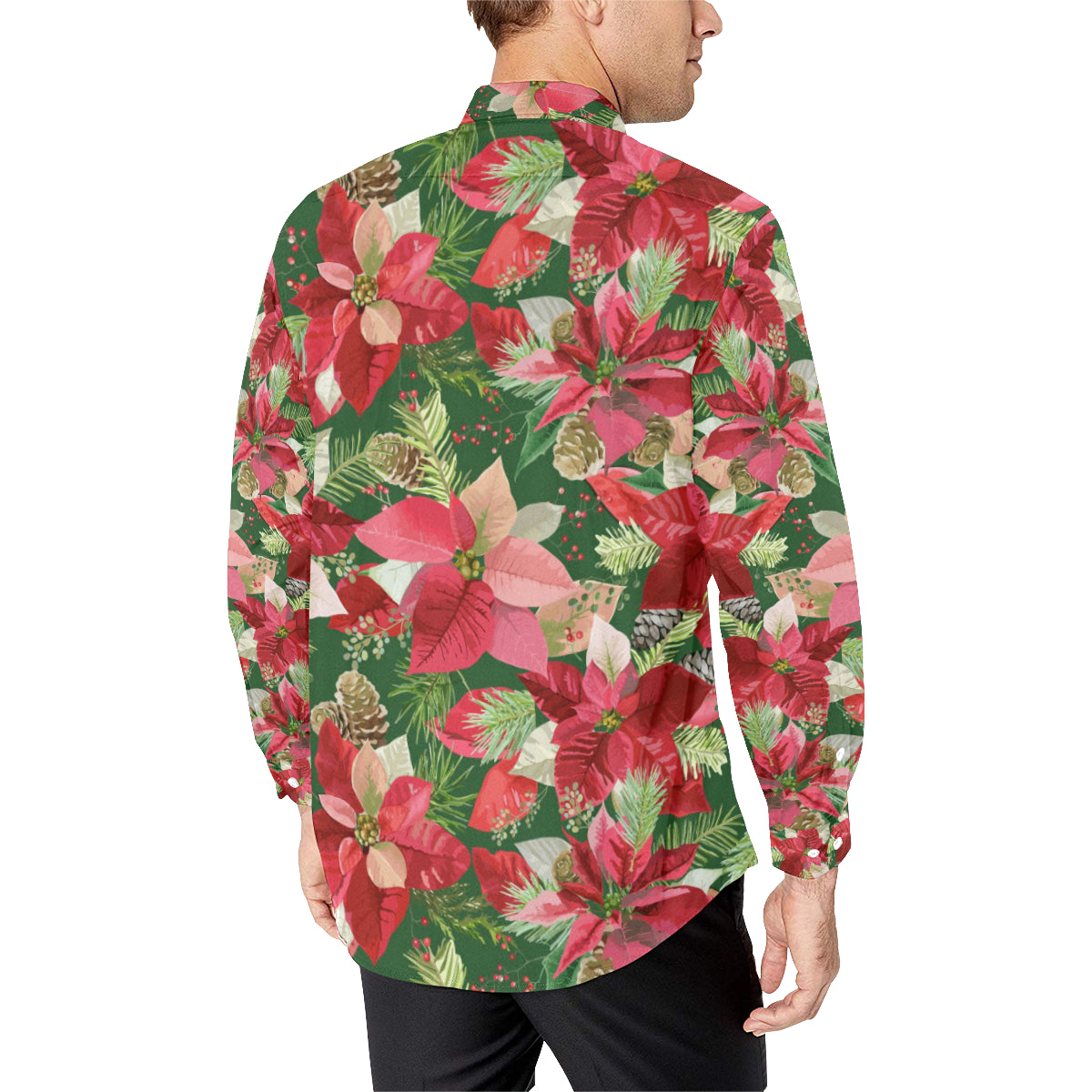 Poinsettia Pattern Print Design POT03 Men's Long Sleeve Shirt
