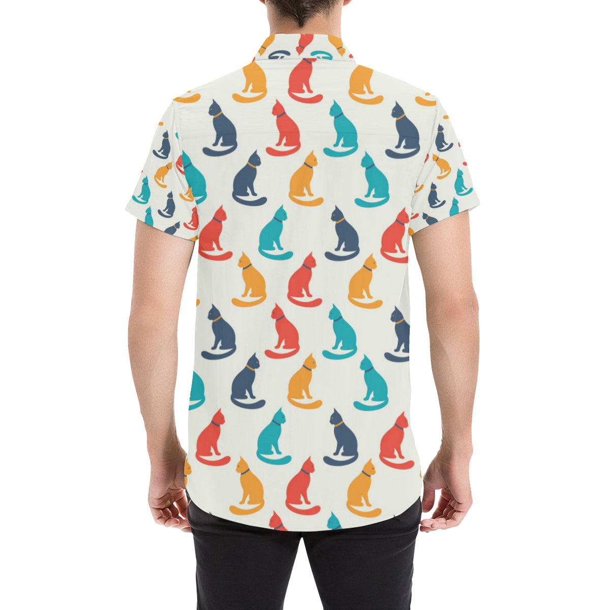 Cat Pattern Print Design 03 Men's Short Sleeve Button Up Shirt