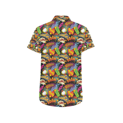 Comic Book Pattern Print Design 01 Men's Short Sleeve Button Up Shirt