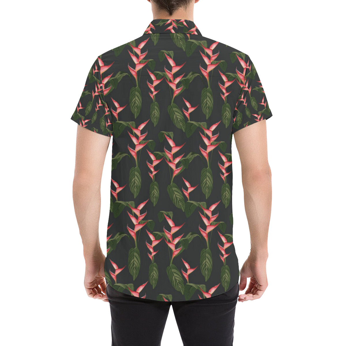 Heliconia Pattern Print Design HL07 Men's Short Sleeve Button Up Shirt