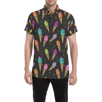Ice Cream Pattern Print Design IC06 Men's Short Sleeve Button Up Shirt