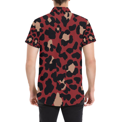 Cheetah Red Print Pattern Men's Short Sleeve Button Up Shirt