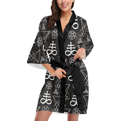 Pentagram Pattern Print Design A04 Women's Short Kimono
