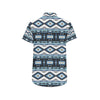 Navajo Dark Blue Print Pattern Men's Short Sleeve Button Up Shirt