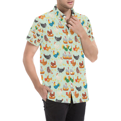 Chicken Pattern Print Design 07 Men's Short Sleeve Button Up Shirt