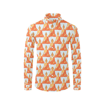 Buddha Pattern Print Men's Long Sleeve Shirt