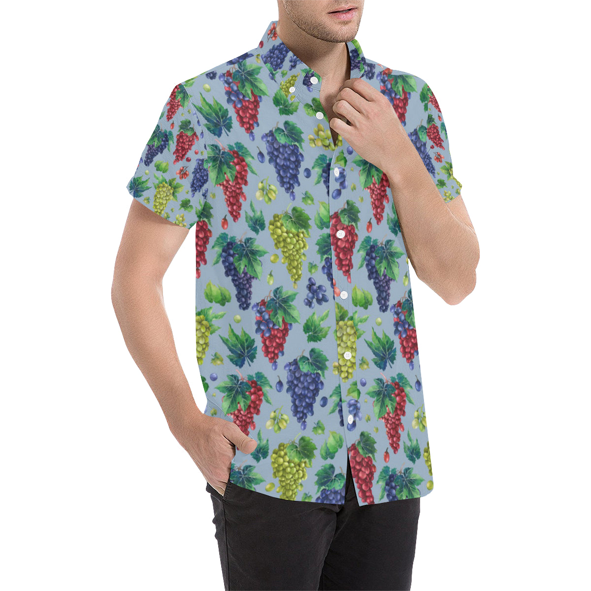 Grape Pattern Print Design GP06 Men's Short Sleeve Button Up Shirt